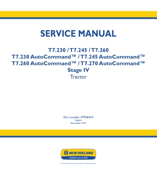 New Holland T7.245 AutoCommand Stage IV Tractor Service Repair Manual Instant Download