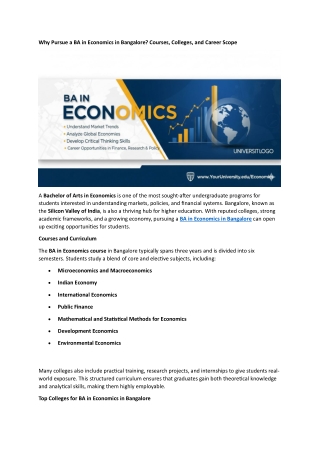 Why Pursue a BA in Economics in Bangalore?