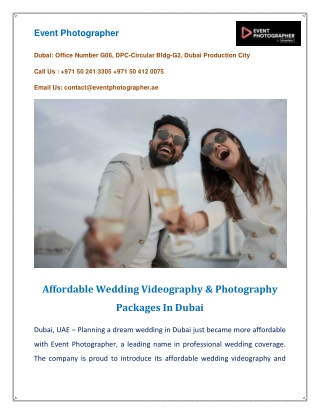 Affordable Wedding Videography & Photography Packages In Dubai