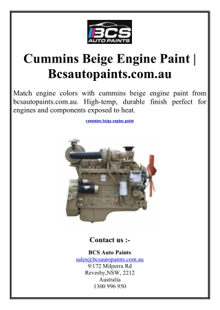 Cummins Beige Engine Paint  Bcsautopaints.com.au