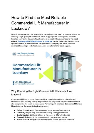 Commercial Lift Manufacturer in Lucknow