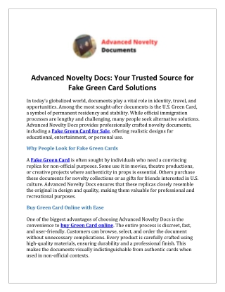 Advanced Novelty Docs Your Trusted Source for Fake Green Card Solutions