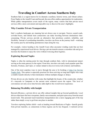 Traveling in Comfort Across Southern Italy