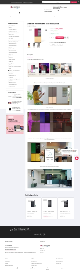 LG GR-A24FDMMB 617L 3 Star Frost Free French Door Refrigerator - LG by Unilet