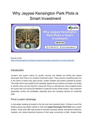 Why Jaypee Kensington Park Plots is Smart Investment