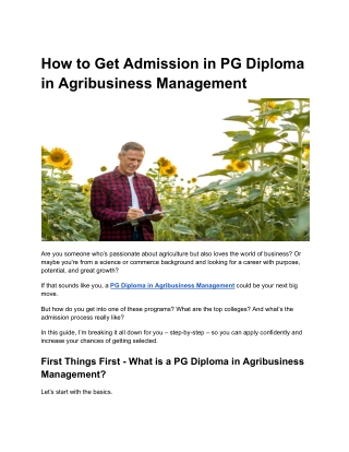 How to Get Admission in PG Diploma in Agribusiness Management