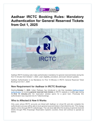 Aadhaar IRCTC Booking Rules