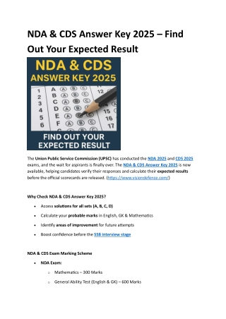 NDA CDS Answer Key 2025 – Find Out Your Expected Result