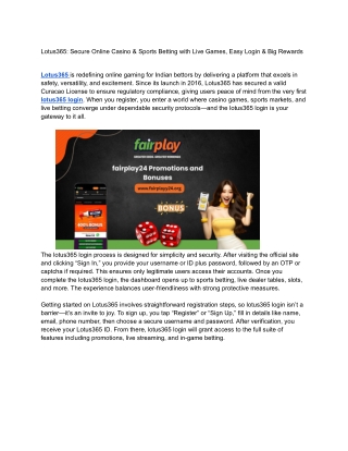 Lotus365: Secure Online Casino & Sports Betting with Live Games, Easy Login & Bi