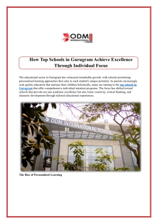 How Top Schools in Gurugram Achieve Excellence Through Individual Focus