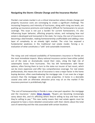 Climate Change and the Insurance Market