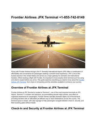 Frontier Airlines JFK Terminal  1-855-742-0149
