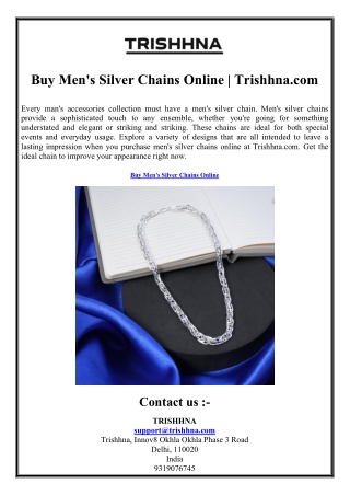 Buy Men's Silver Chains Online Trishhna.com