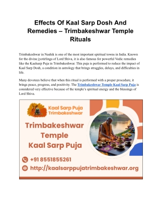 Effects Of Kaal Sarp Dosh And Remedies – Trimbakeshwar Temple Rituals