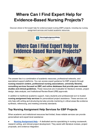 Where Can I Find Expert Help for Evidence-Based Nursing Projects?