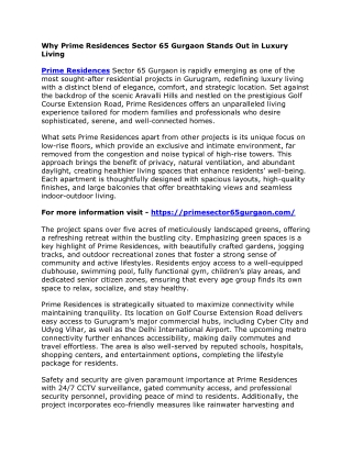 Why Prime Residences Sector 65 Gurgaon Stands Out in Luxury Living