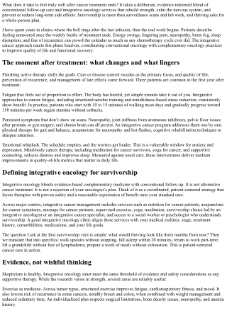 Integrative Cancer Survivorship: Thriving After Treatment