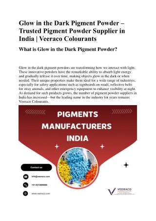 Glow in the Dark Pigment Powder – Trusted Pigment Powder Supplier in India Veeraco Colourants