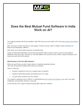 Does the Best Mutual Fund Software in India Work on AI