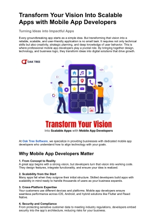 Transform Your Vision Into Scalable Apps with Mobile App Developers