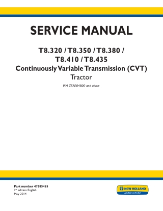 New Holland T8.350 696110737 CVT TIER 4b Tractor Service Repair Manual Instant Download [ZERE04800 - ]