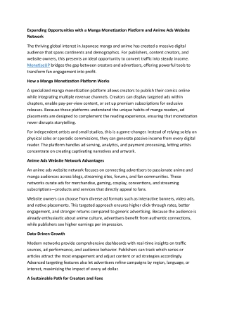 Expanding Opportunities with a Manga Monetization Platform and Anime Ads Website Network