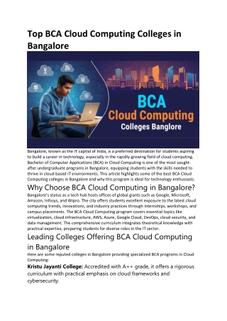 Top BCA Cloud Computing Colleges in Bangalore