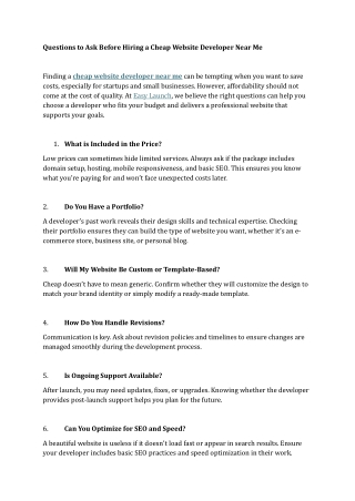 Questions to Ask Before Hiring a Cheap Website Developer Near Me