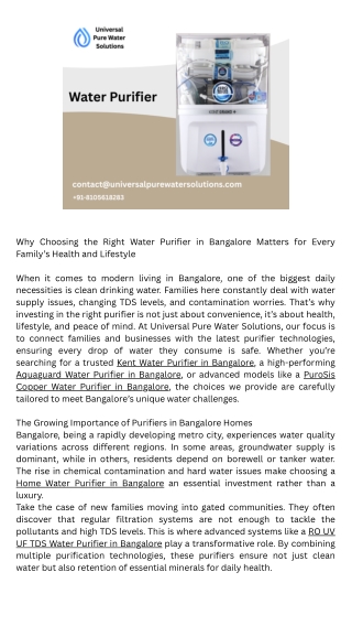 Home Water Purifier in Bangalore