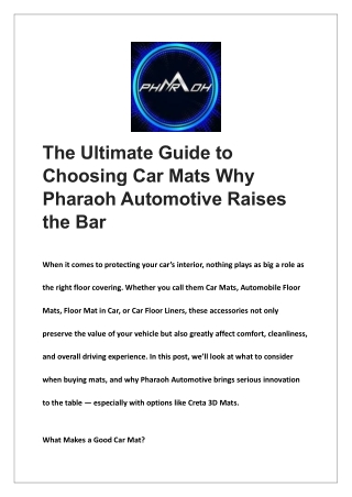 The Ultimate Guide to Choosing Car Mats Why Pharaoh Automotive Raises the Bar