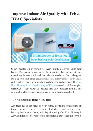 One Hour Heating & Air Conditioning of Frisco Comfort You Can Count On