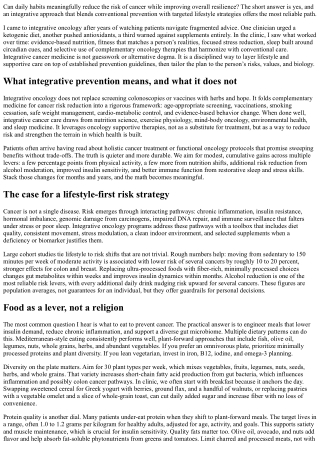 Integrative Cancer Prevention: Lifestyle Strategies Backed by Science