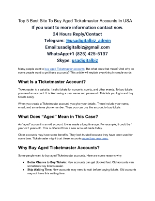 Top 5 Best Site To Buy Aged Ticketmaster Accounts In USA