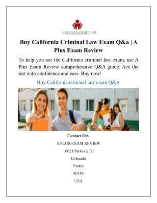Buy California Criminal Law Exam Q&a | A Plus Exam Review