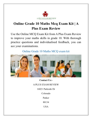 Online Grade 10 Maths Mcq Exam Kit | A Plus Exam Review