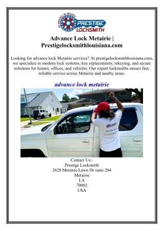 Advance Lock Metairie Prestigelocksmithlouisiana.com