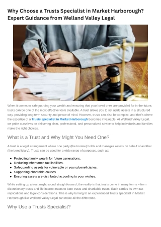 Why Choose a Trusts Specialist in Market Harborough Expert Guidance from Welland Valley Legal