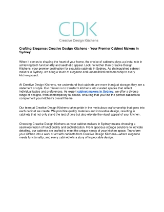 Crafting Elegance: Creative Design Kitchens - Your Premier Cabinet Makers in Syd