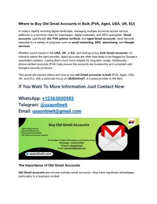 Where to Buy Old Gmail Accounts in Bulk (PVA, Aged, USA, UK, EU)