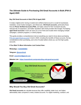 The Ultimate Guide to Purchasing Old Gmail Accounts in Bulk (PVA & Aged) 2025