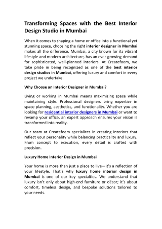 Best Interior Design Studio Mumbai  Residential & Office Interiors