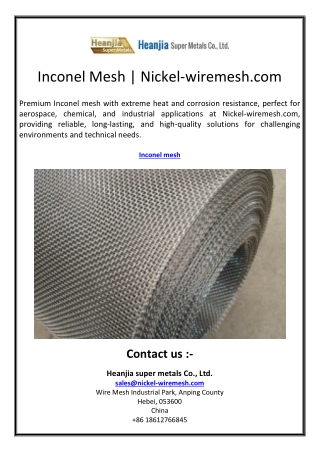 Inconel Mesh Nickel-wiremesh.com