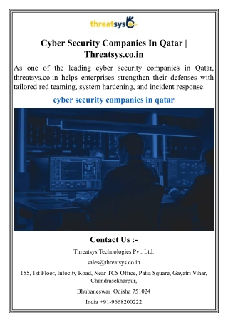 Cyber Security Companies In Qatar  Threatsys.co.in