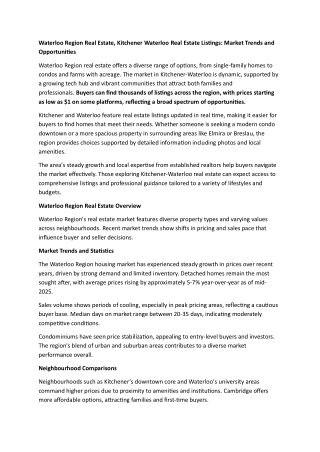 Waterloo Region Real Estate, Kitchener Waterloo Real Estate Listings Market Trends and Opportunities