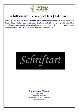 Selbstklebende Briefkastenschilder | Bütic GmbH