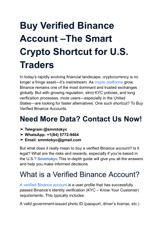 Buy Verified Binance Account –The Smart Crypto Shortcut for U