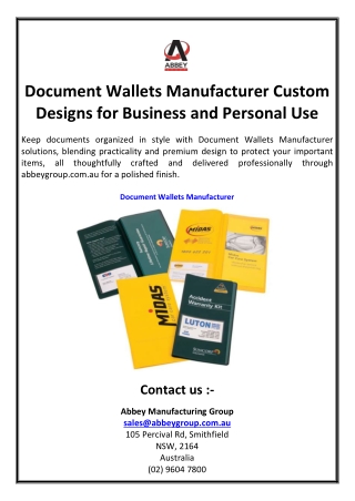 Document Wallets Manufacturer Custom Designs for Business and Personal Use