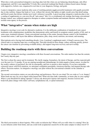 Oncology Integrative Treatment Plans: Building a Personalized Roadmap