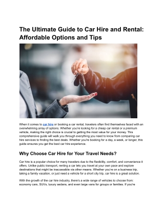 The Ultimate Guide to Car Hire and Rental: Affordable Options and Tips