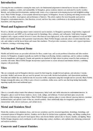 Materials Used in Interiors in Mangalore: A Comprehensive Guide for Modern Apart